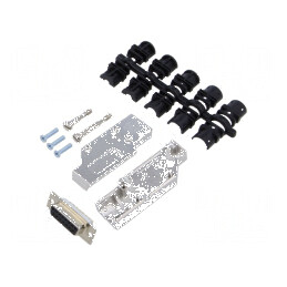 Mufă mamă D-Sub 15 pini unghi 90° lipire cablu negru | Electronic-mag.ro | Componente Electronice