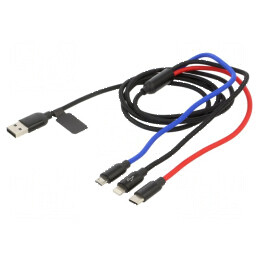 Cablu USB 2.0 textil 1,2m 3,5A negru/roșu/albastru | Electronic-mag.ro | Componente Electronice