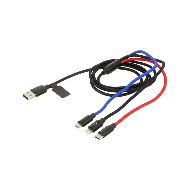 Cablu USB 2.0 textil 1,2m 3,5A negru/roșu/albastru | Electronic-mag.ro | Componente Electronice