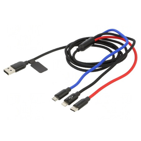 Cablu USB 2.0 textil 1,2m 3,5A negru/roșu/albastru | Electronic-mag.ro | Componente Electronice