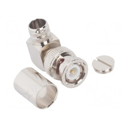 Conector BNC mufă tată unghi 90° 50Ω lipire crimpat POM | Electronic-mag.ro | Componente Electronice