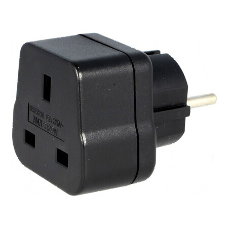 Adaptor 2P PE 230VAC 13A Negru pentru Conexiune PIN: 3 | Electronic-mag.ro | Componente Electronice