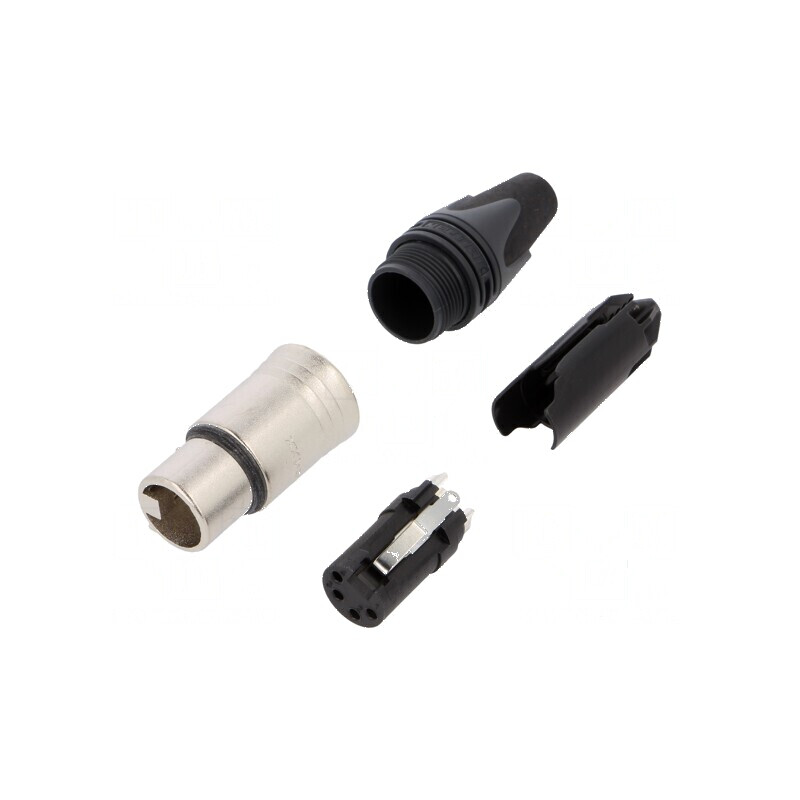 Conector XLR mamă PIN 4 drept cablu lipire argintat | Electronic-mag.ro | Componente Electronice