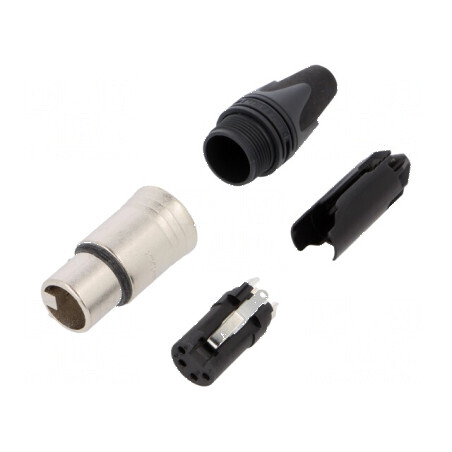 Conector XLR mamă PIN 4 drept cablu lipire argintat | Electronic-mag.ro | Componente Electronice