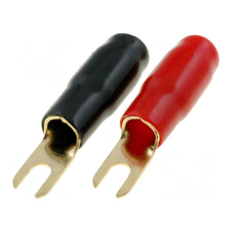 Terminal tip furcă M5 22mm2 aurit izolată negru roșu | Electronic-mag.ro | Componente Electronice
