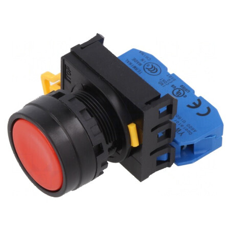 Comutator acţionat prin apăsare 22mm Poz.i stab 1 NO roşu | Electronic-mag.ro | Componente Electronice