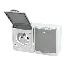 Conector alimentare AC 2P PE 250VAC 16A gri murale | Electronic-mag.ro | Componente Electronice