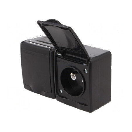 Conector alimentare AC soclu 2P PE 250VAC 16A negru | Electronic-mag.ro | Componente Electronice