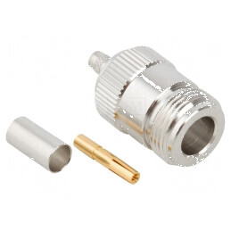 Conector N mufă mamă 50Ω crimpat pe cablu PTFE aurit | Electronic-mag.ro | Componente Electronice