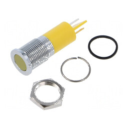 Lampă LED plată galbenă Ø14mm IP67 Q14 alamă 4mcd | Electronic-mag.ro | Componente Electronice
