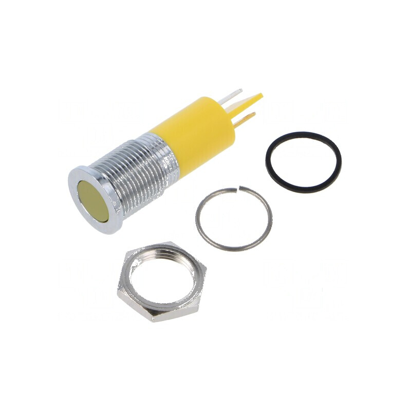 Lampă LED plată galbenă Ø14mm IP67 Q14 alamă 4mcd | Electronic-mag.ro | Componente Electronice