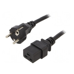 Cablu CEE 7/7 E/F cu mufa IEC C19 mamă, 1,8m, 16A 250V, negru | Electronic-mag.ro | Componente Electronice