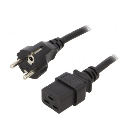 Cablu CEE 7/7 E/F cu mufa IEC C19 mamă, 1,8m, 16A 250V, negru | Electronic-mag.ro | Componente Electronice