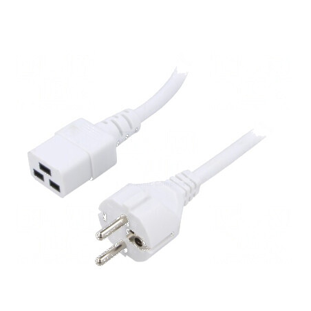 Cablu 3x1,5mm2 CEE 7/7 IEC C19 mamă PVC 2m alb | Electronic-mag.ro | Componente Electronice