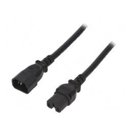 Cablu 3x14AWG IEC C14 tată - IEC C15 mamă PVC 1,8m negru 15A | Electronic-mag.ro | Componente Electronice