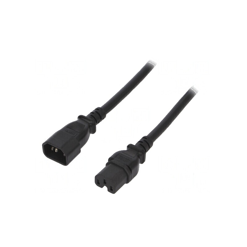 Cablu 3x14AWG IEC C14 tată - IEC C15 mamă PVC 1,8m negru 15A | Electronic-mag.ro | Componente Electronice Cablu 3x14AWG IEC C14 tată - IEC C15 mamă PVC 1,8m negru 15A | Electronic-mag.ro | Componente Electronice