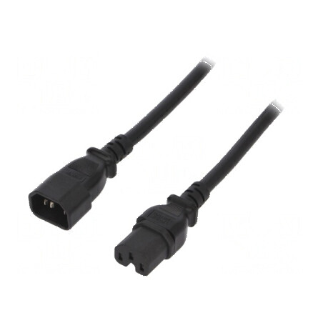 Cablu 3x14AWG IEC C14 tată - IEC C15 mamă PVC 1,8m negru 15A | Electronic-mag.ro | Componente Electronice