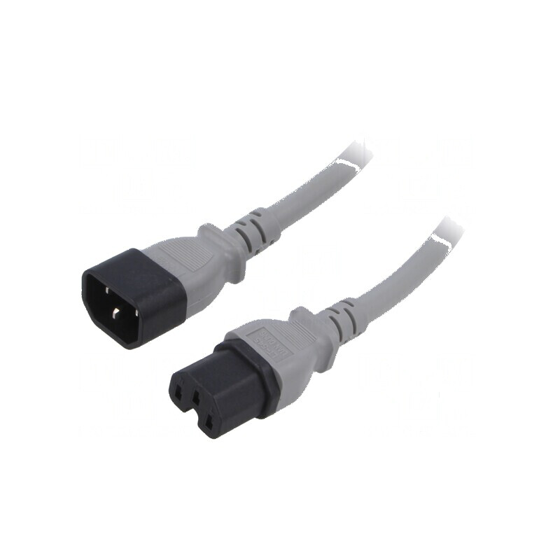 Cablu IEC C14 C15 1,8m 3x14AWG 15A gri PVC | Electronic-mag.ro | Componente Electronice