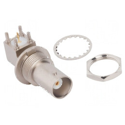 Conector BNC soclu mamă unghi 90° 50Ω THT PTFE aurit | Electronic-mag.ro | Componente Electronice