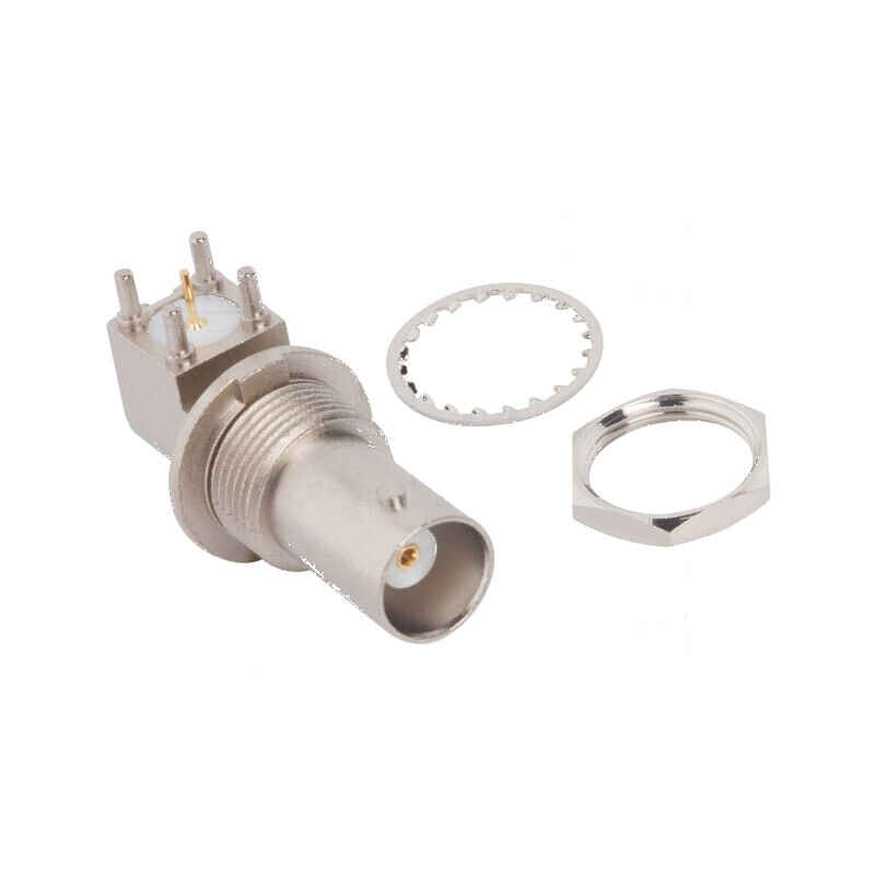 Conector BNC soclu mamă unghi 90° 50Ω THT PTFE aurit | Electronic-mag.ro | Componente Electronice