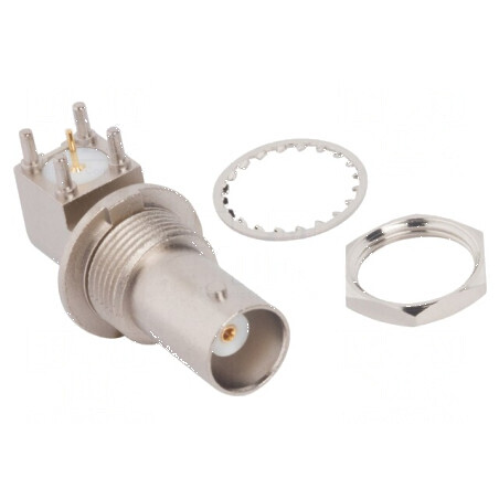 Conector BNC soclu mamă unghi 90° 50Ω THT PTFE aurit | Electronic-mag.ro | Componente Electronice