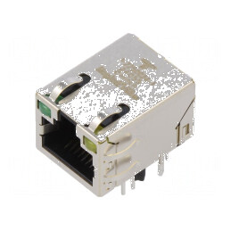 Conector RJ45 soclu ecranat cu diodă LED THT în unghi, PIN 8 | Electronic-mag.ro | Componente Electronice