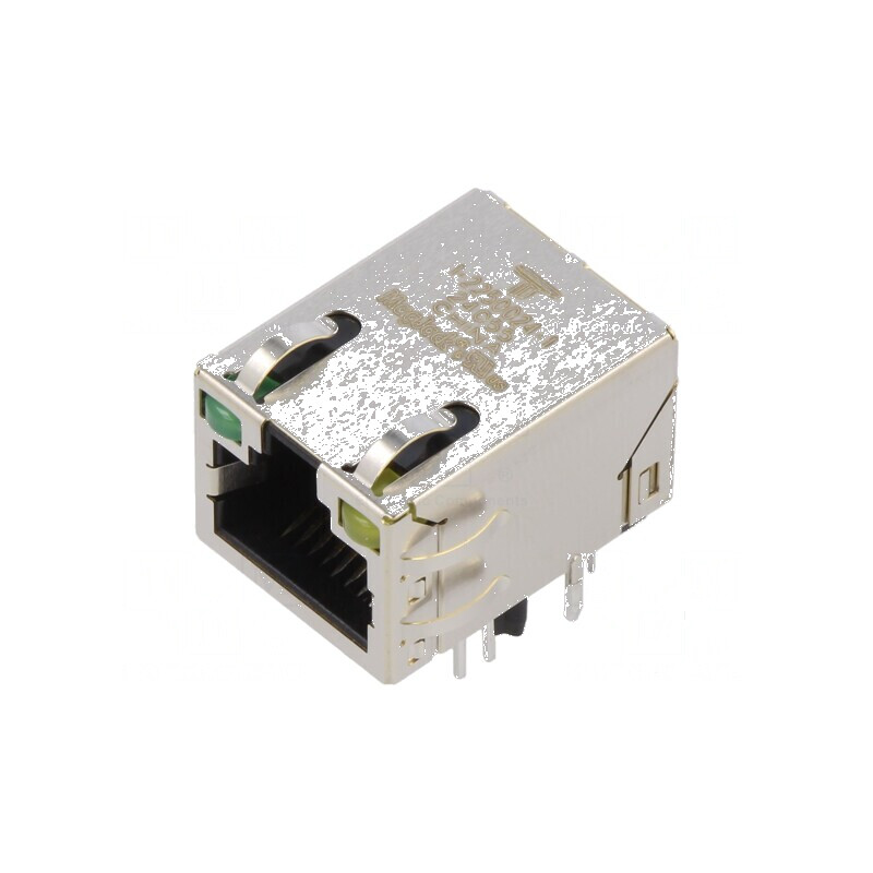 Conector RJ45 soclu ecranat cu diodă LED THT în unghi, PIN 8 | Electronic-mag.ro | Componente Electronice