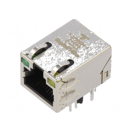 Conector RJ45 soclu ecranat cu diodă LED THT în unghi, PIN 8 | Electronic-mag.ro | Componente Electronice