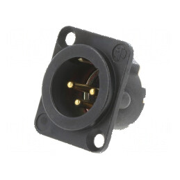 Conector XLR soclu tată 3 pini drept lipire negru 16A | Electronic-mag.ro | Componente Electronice