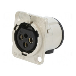Conector XLR soclu mamă PIN 3 drept cu buton THT argintiu | Electronic-mag.ro | Componente Electronice