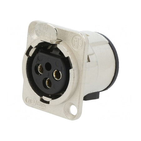 Conector XLR soclu mamă PIN 3 drept cu buton THT argintiu | Electronic-mag.ro | Componente Electronice
