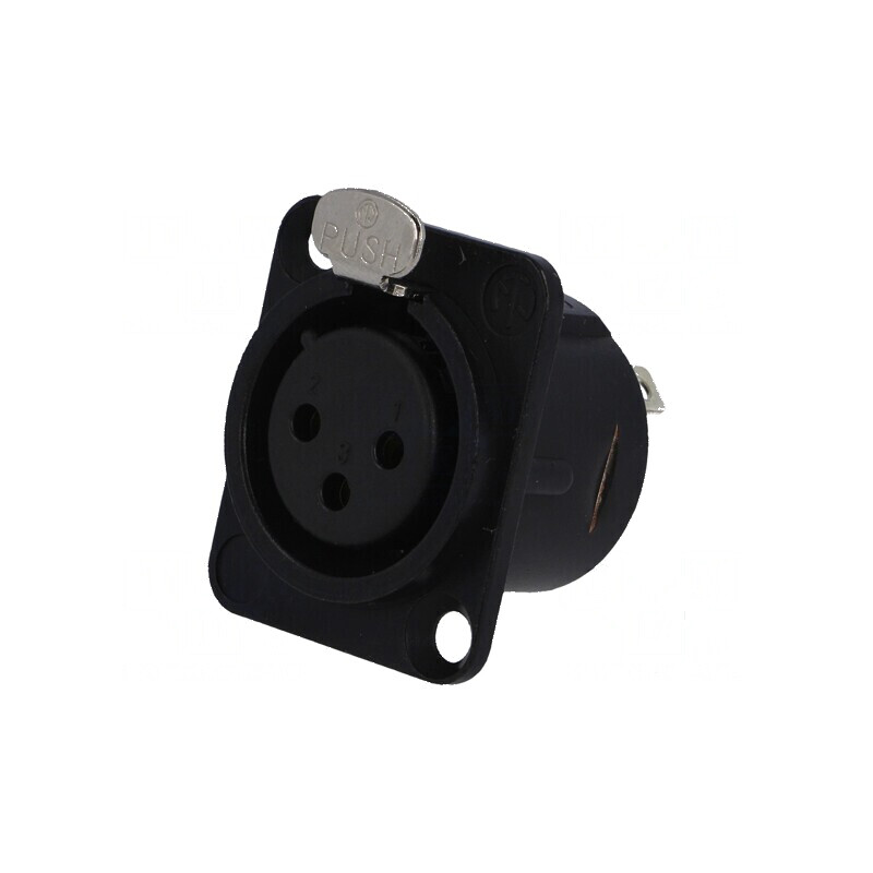 Conector XLR soclu mamă 3 pini cu buton lipire neagră 16A | Electronic-mag.ro | Componente Electronice Conector XLR soclu mamă 3 pini cu buton lipire neagră 16A | Electronic-mag.ro | Componente Electronice