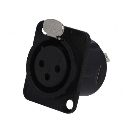 Conector XLR soclu mamă 3 pini cu buton lipire neagră 16A | Electronic-mag.ro | Componente Electronice