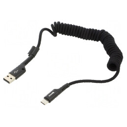 Cablu spiralat USB 2.0 A la C 1m negru 2A | Electronic-mag.ro | Componente Electronice