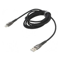 Cablu USB 2.0 Apple Lightning la USB A, 2m, negru, 2,4A | Electronic-mag.ro | Componente Electronice