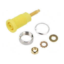 Conector banană 4mm soclu 32A 1kV galben aurit pe panou | Electronic-mag.ro | Componente Electronice
