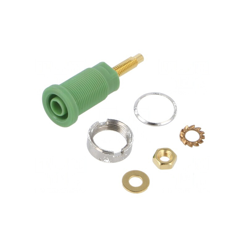 Conector banană 4mm soclu 32A 1kV verde aurit panou 40mm | Electronic-mag.ro | Componente Electronice