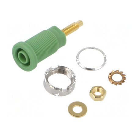 Conector banană 4mm soclu 32A 1kV verde aurit panou 40mm | Electronic-mag.ro | Componente Electronice