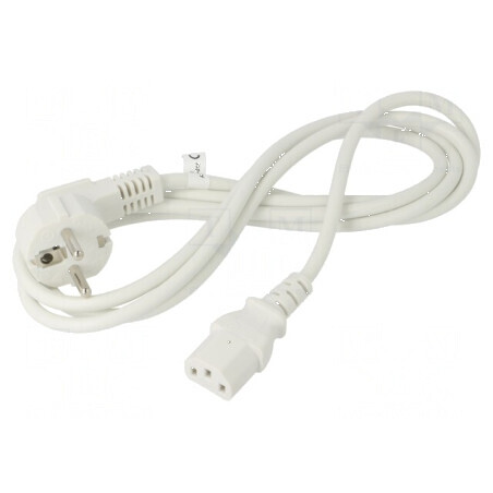 Cablu CEE 7/7 unghi, IEC C13 mamă 2m alb PVC | Electronic-mag.ro | Componente Electronice