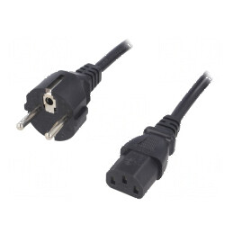 Cablu 3x1mm2 CEE 7/7 cu mufă IEC C13 mamă, 3m, PVC, negru | Electronic-mag.ro | Componente Electronice