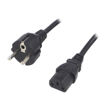 Cablu 3x1mm2 CEE 7/7 cu mufă IEC C13 mamă, 3m, PVC, negru | Electronic-mag.ro | Componente Electronice