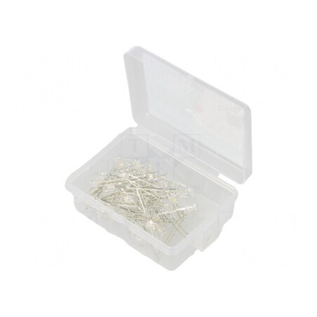 Set LED THT 3mm 50buc alb cald 7,5mA 30° cutie plastic | Electronic-mag.ro | Componente Electronice