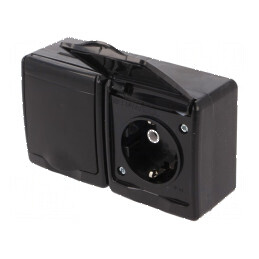 Conector alimentare AC soclu 2P PE 250VAC 16A negru murale | Electronic-mag.ro | Componente Electronice