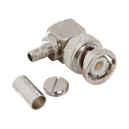 Conector BNC mufă tată unghi 90° 50Ω lipire, crimpat PTFE | Electronic-mag.ro | Componente Electronice