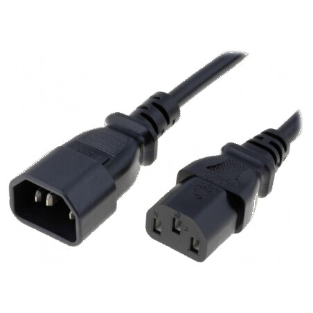 Cablu IEC C13 mamă - IEC C14 tată, 3m, 10A, 250V, negru | Electronic-mag.ro | Componente Electronice