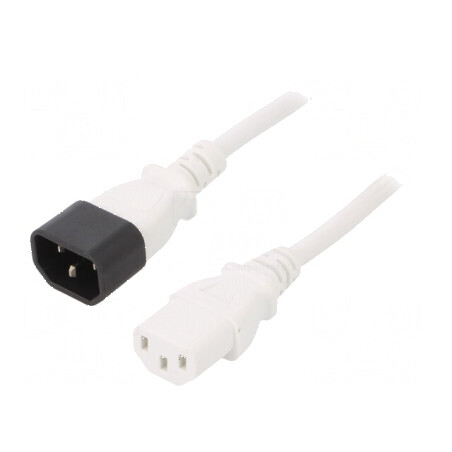 Cablu IEC C13 mamă - IEC C14 tată 3m alb 10A 250V | Electronic-mag.ro | Componente Electronice