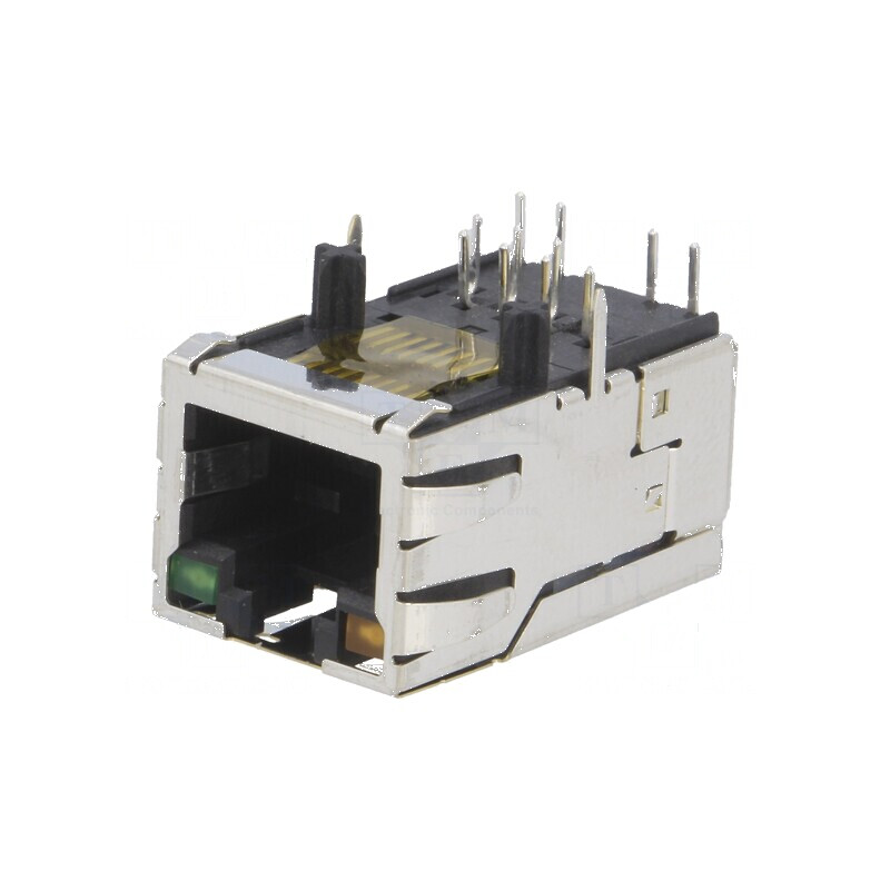 Conector RJ45 soclu ecranat cu diodă LED THT în unghi, PIN 8 | Electronic-mag.ro | Componente Electronice