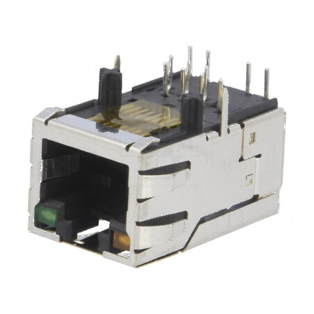 Conector RJ45 soclu ecranat cu diodă LED THT în unghi, PIN 8 | Electronic-mag.ro | Componente Electronice