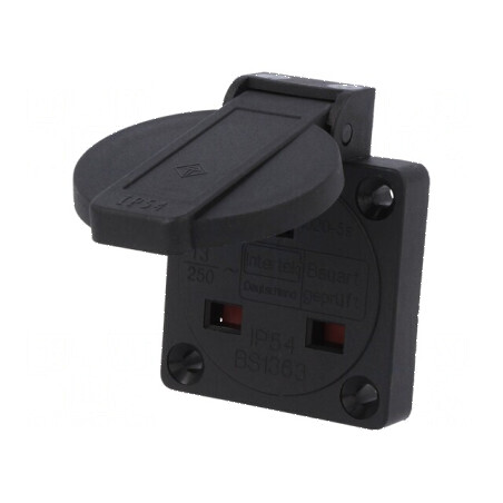 Conector alimentare AC 2P PE 250VAC 16A negru PIN 3 | Electronic-mag.ro | Componente Electronice