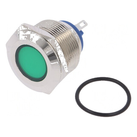 Lampă LED plată verde 24VDC 24VAC Ø22mm alamă | Electronic-mag.ro | Componente Electronice